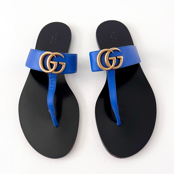 GUCCI | Marmont Double G Logo Blue Leather
Sandals Thong Slides EU 38.5 US 8.5 - Picture 1 of 11